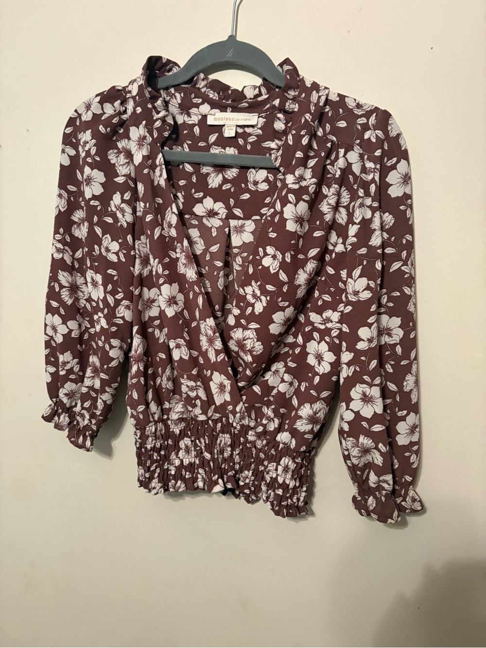 Monteau Mauve Floral Wrap Blouse